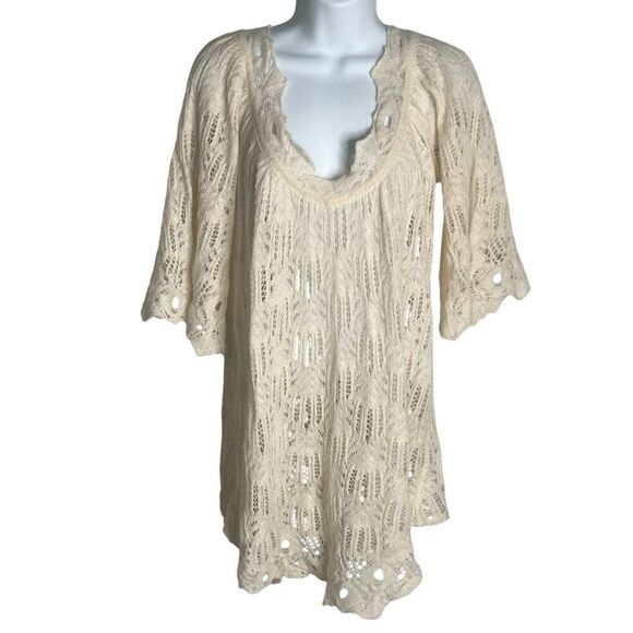 Free People Size S/P Crochet Lace Tunic Sweater Delicate Wool Angora Cream - Picture 1 of 10